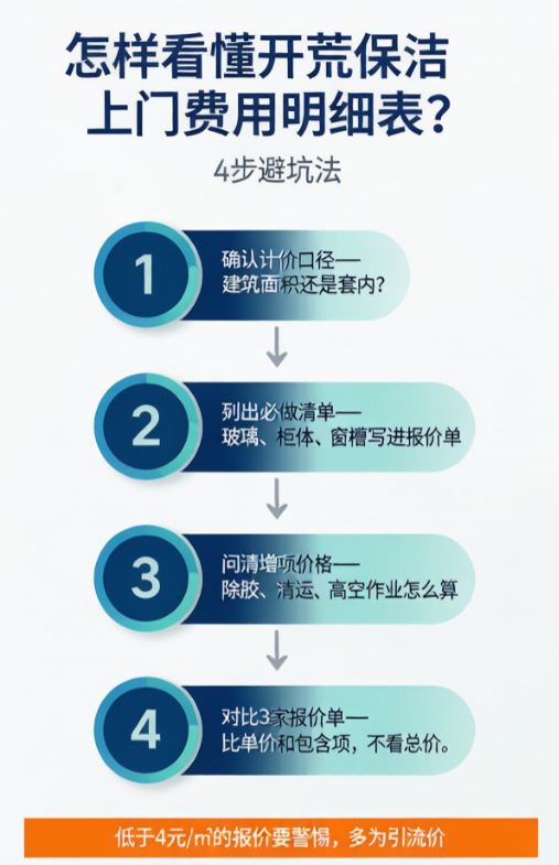 怎样看懂开荒保洁上门费用明细表四步避坑法流程图