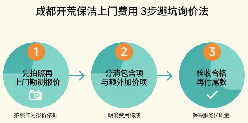成都开荒保洁上门费用3步避坑询价法：拍照勘测、分清包含项与加价项、验收后再付尾款